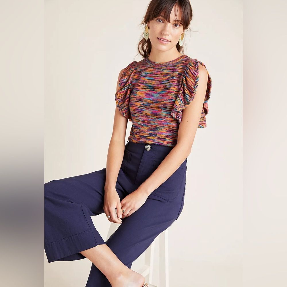 Anthropologie Ruby Flutter-Sleeved Top In Novelty… - image 1